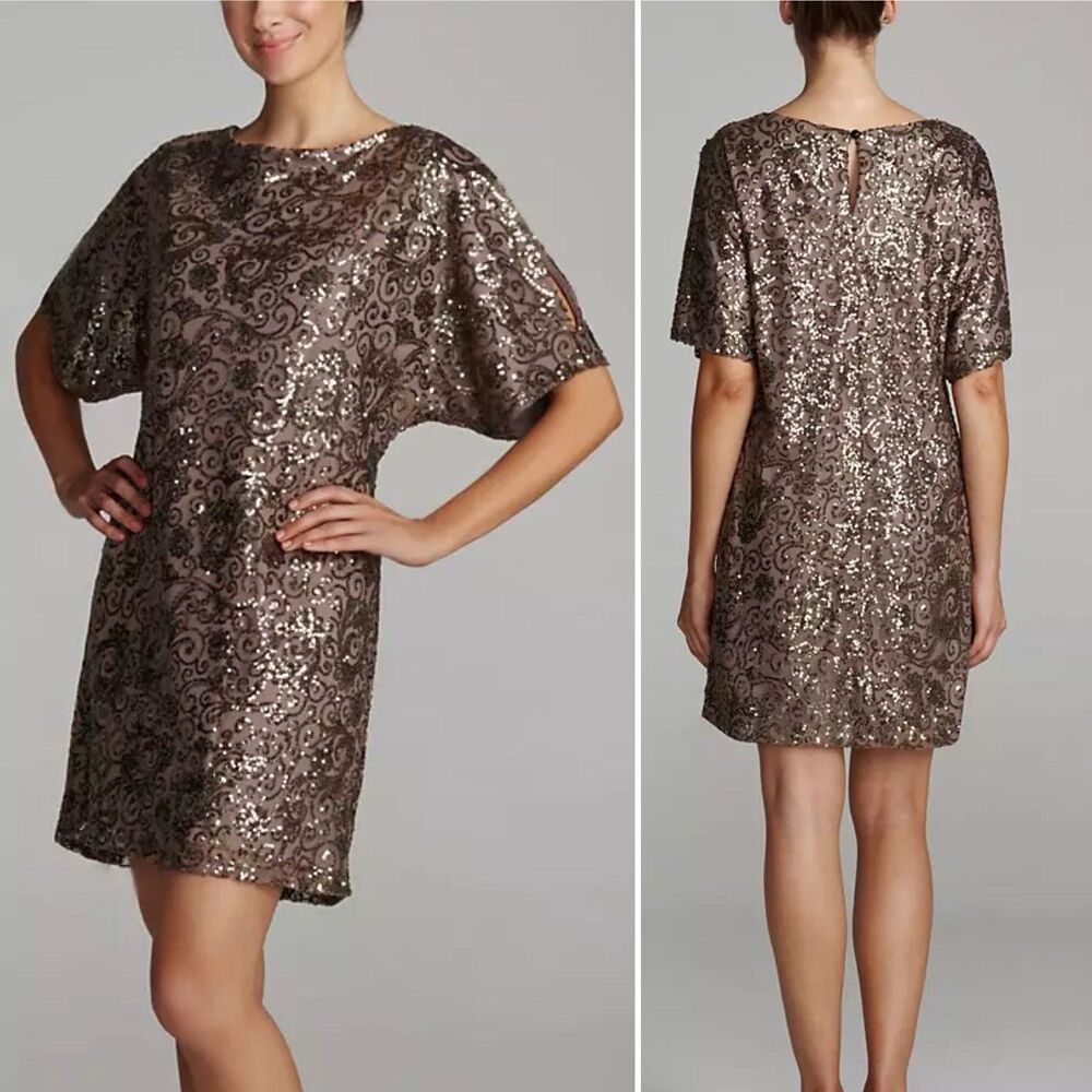 Scarlet Nite All Over Floral Sequin Short Sleeve Dress Size 14